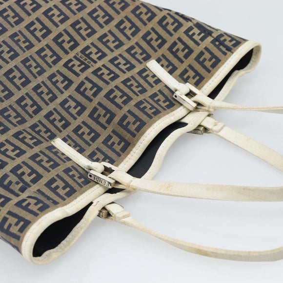 FENDI Zucchino Canvas Tote Bag Navy Silver 8BH006 Auth 194069