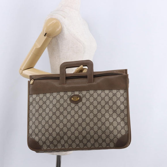 GUCCI GG Supreme Business Bag PVC Beige Gold Auth 194077