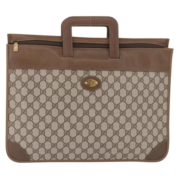 GUCCI GG Supreme Business Bag PVC Beige Gold Auth 194077