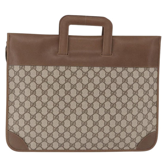 GUCCI GG Supreme Business Bag PVC Beige Gold Auth 194077