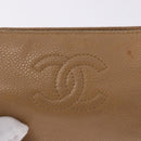 CHANEL COCO Mark Pouch Caviar Skin Beige Gold Tone CC Auth 194083-13