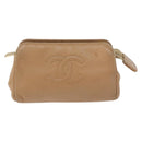 CHANEL COCO Mark Pouch Caviar Skin Beige Gold Tone CC Auth 194083-2