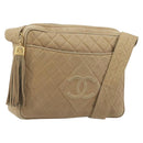 CHANEL COCO Mark Matelasse Shoulder Bag Lamb Skin Beige Gold Tone CC Auth 194085-1
