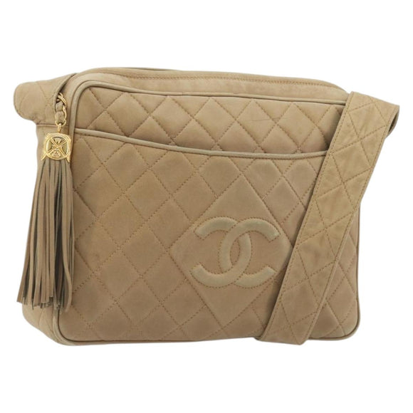 CHANEL COCO Mark Matelasse Shoulder Bag Lamb Skin Beige Gold Tone CC Auth 194085