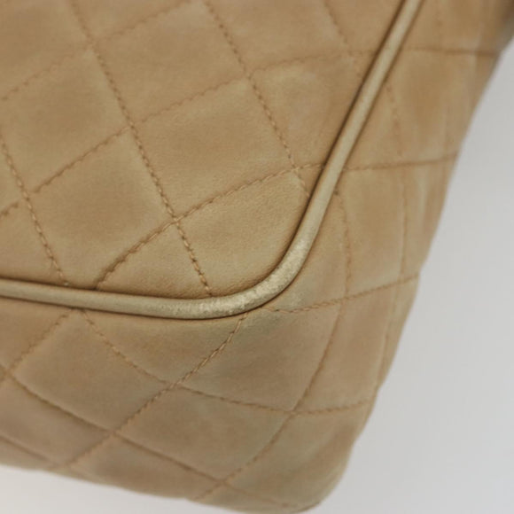 CHANEL COCO Mark Matelasse Shoulder Bag Lamb Skin Beige Gold Tone CC Auth 194085
