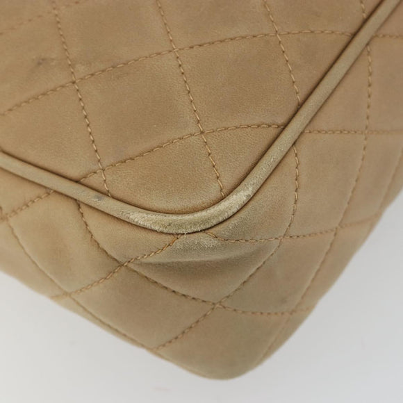 CHANEL COCO Mark Matelasse Shoulder Bag Lamb Skin Beige Gold Tone CC Auth 194085
