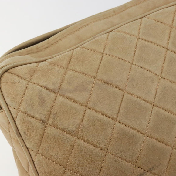 CHANEL COCO Mark Matelasse Shoulder Bag Lamb Skin Beige Gold Tone CC Auth 194085