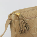 CHANEL COCO Mark Matelasse Shoulder Bag Lamb Skin Beige Gold Tone CC Auth 194085-17