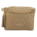 CHANEL COCO Mark Matelasse Shoulder Bag Lamb Skin Beige Gold Tone CC Auth 194085-13