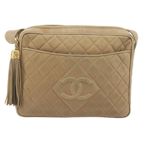 CHANEL COCO Mark Matelasse Shoulder Bag Lamb Skin Beige Gold Tone CC Auth 194085