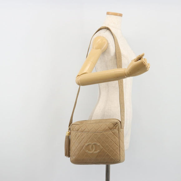 CHANEL COCO Mark Matelasse Shoulder Bag Lamb Skin Beige Gold Tone CC Auth 194085