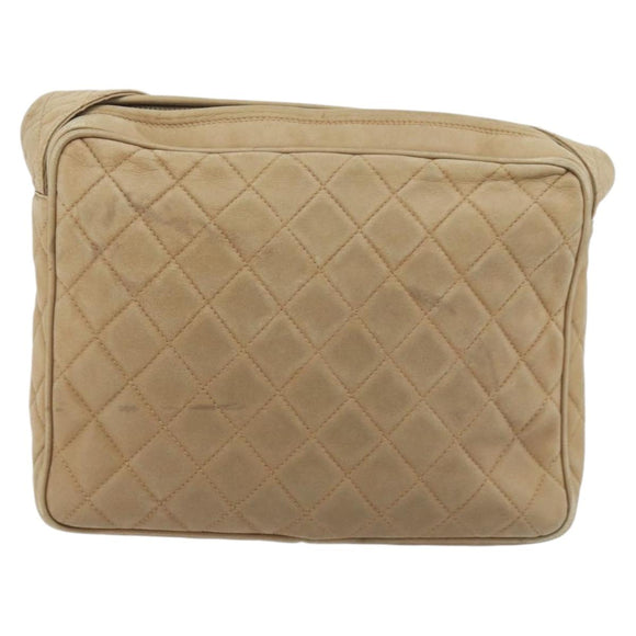 CHANEL COCO Mark Matelasse Shoulder Bag Lamb Skin Beige Gold Tone CC Auth 194085