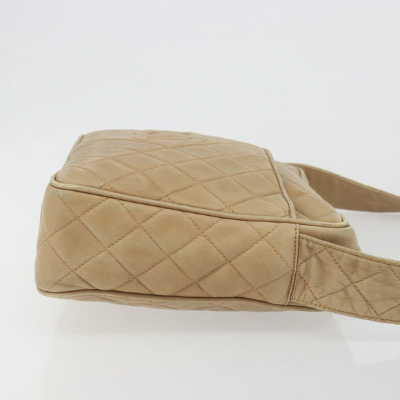 CHANEL COCO Mark Matelasse Shoulder Bag Lamb Skin Beige Gold Tone CC Auth 194085