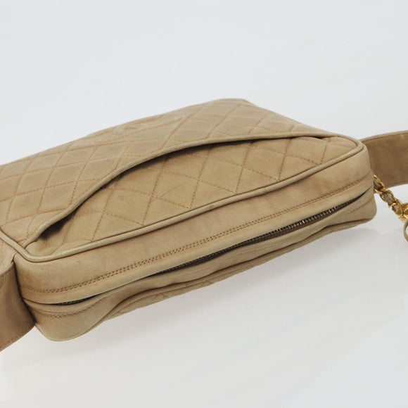 CHANEL COCO Mark Matelasse Shoulder Bag Lamb Skin Beige Gold Tone CC Auth 194085