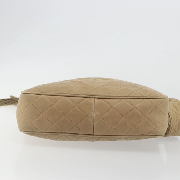 CHANEL COCO Mark Matelasse Shoulder Bag Lamb Skin Beige Gold Tone CC Auth 194085