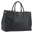PRADA Galleria Hand Bag Saffiano Black Gold Tone Auth 194087A-1
