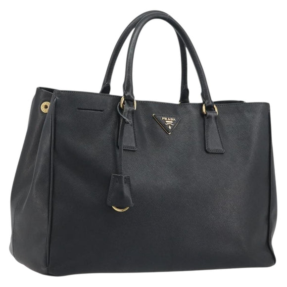 PRADA Galleria Hand Bag Saffiano Black Gold Tone Auth 194087A