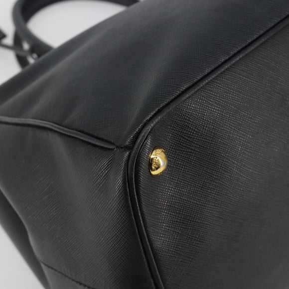 PRADA Galleria Hand Bag Saffiano Black Gold Tone Auth 194087A