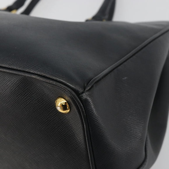 PRADA Galleria Hand Bag Saffiano Black Gold Tone Auth 194087A