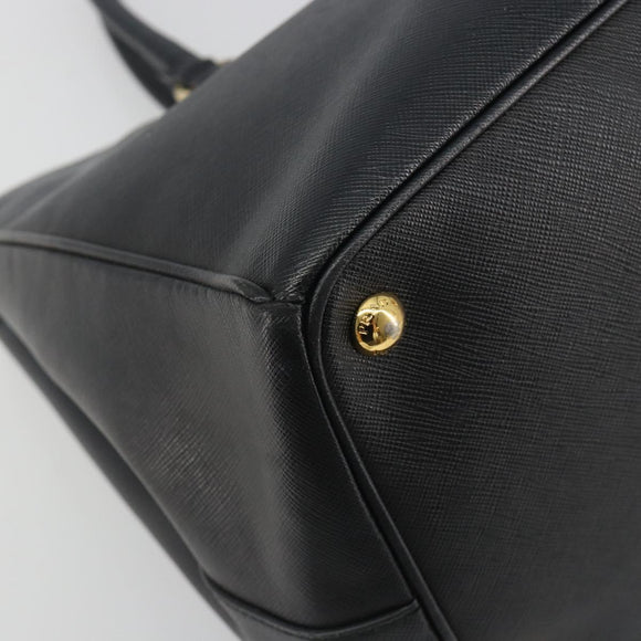 PRADA Galleria Hand Bag Saffiano Black Gold Tone Auth 194087A