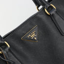 PRADA Galleria Hand Bag Saffiano Black Gold Tone Auth 194087A-18