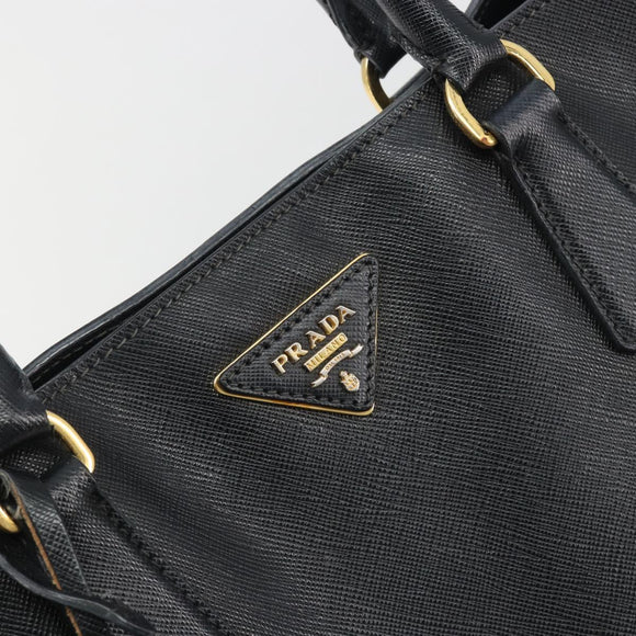 PRADA Galleria Hand Bag Saffiano Black Gold Tone Auth 194087A