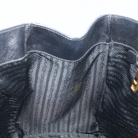 PRADA Galleria Hand Bag Saffiano Black Gold Tone Auth 194087A