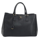PRADA Galleria Hand Bag Saffiano Black Gold Tone Auth 194087A-13