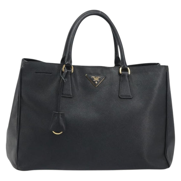 PRADA Galleria Hand Bag Saffiano Black Gold Tone Auth 194087A