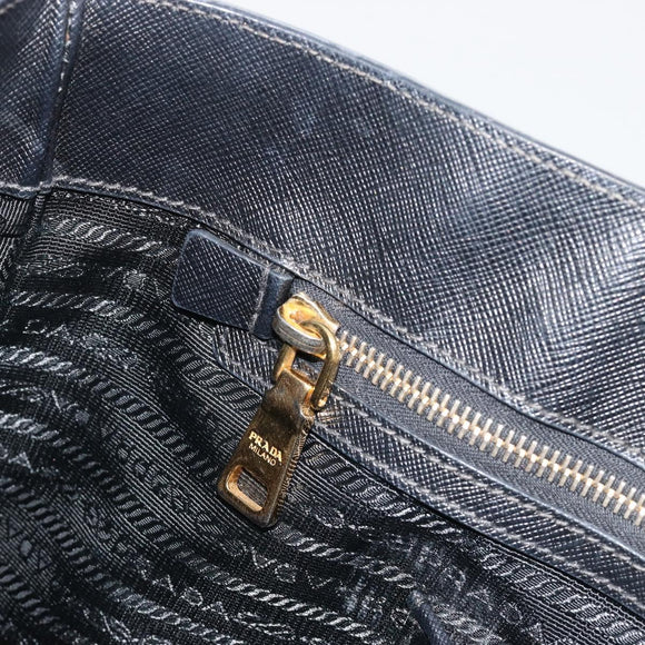 PRADA Galleria Hand Bag Saffiano Black Gold Tone Auth 194087A