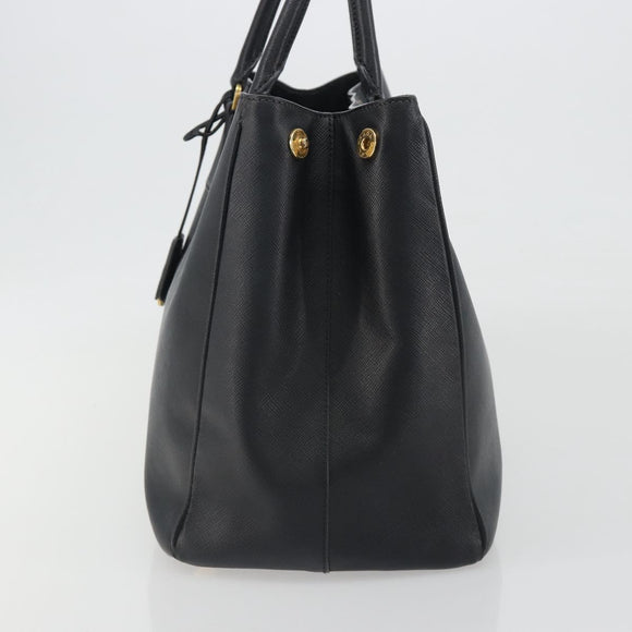 PRADA Galleria Hand Bag Saffiano Black Gold Tone Auth 194087A