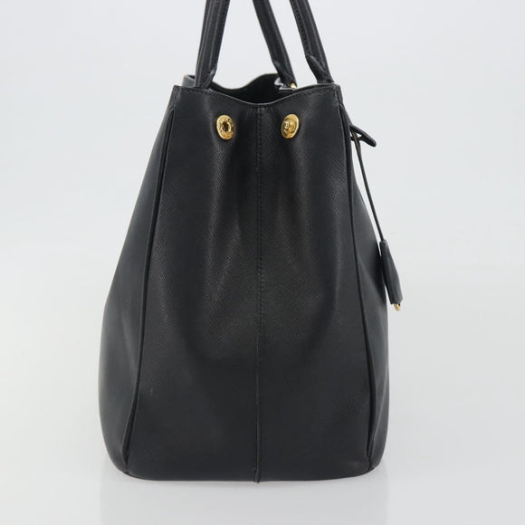 PRADA Galleria Hand Bag Saffiano Black Gold Tone Auth 194087A