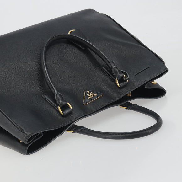 PRADA Galleria Hand Bag Saffiano Black Gold Tone Auth 194087A