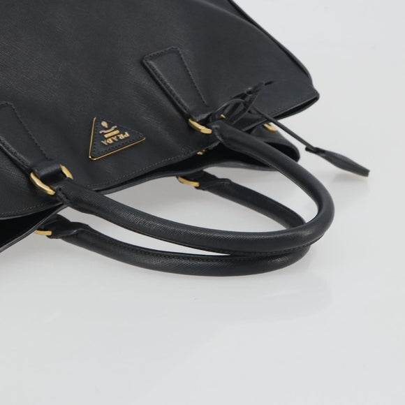 PRADA Galleria Hand Bag Saffiano Black Gold Tone Auth 194087A