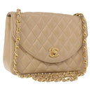 CHANEL Matelasse Chain Shoulder Bag Lamb Skin Beige Gold Tone CC Auth 194094A-1