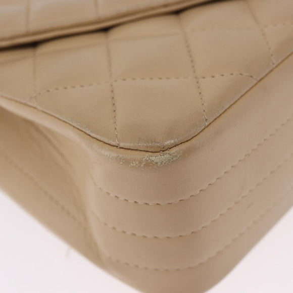 CHANEL Matelasse Chain Shoulder Bag Lamb Skin Beige Gold Tone CC Auth 194094A