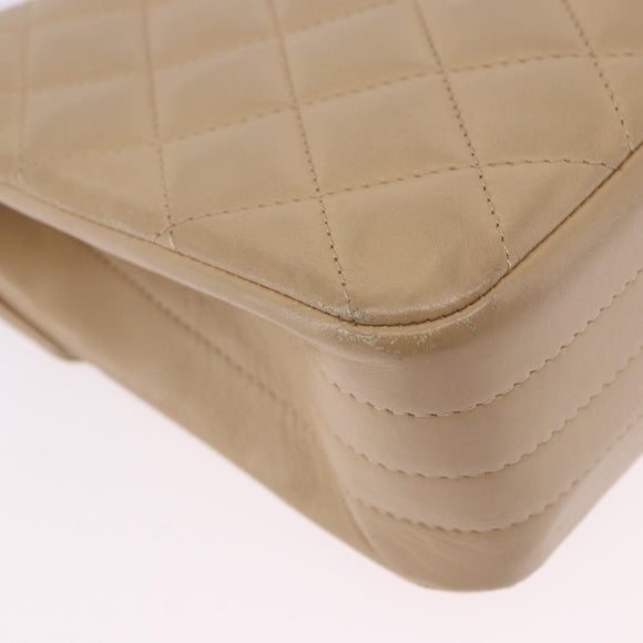 CHANEL Matelasse Chain Shoulder Bag Lamb Skin Beige Gold Tone CC Auth 194094A