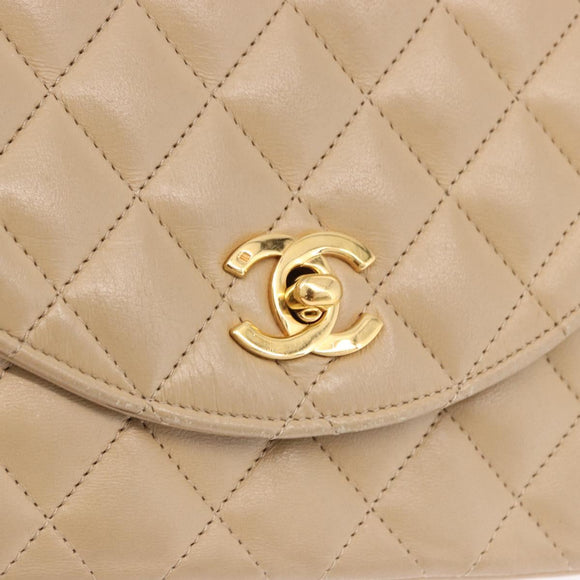 CHANEL Matelasse Chain Shoulder Bag Lamb Skin Beige Gold Tone CC Auth 194094A