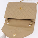 CHANEL Matelasse Chain Shoulder Bag Lamb Skin Beige Gold Tone CC Auth 194094A-10