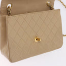 CHANEL Matelasse Chain Shoulder Bag Lamb Skin Beige Gold Tone CC Auth 194094A-20