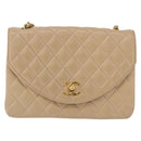 CHANEL Matelasse Chain Shoulder Bag Lamb Skin Beige Gold Tone CC Auth 194094A-13