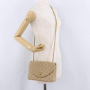 CHANEL Matelasse Chain Shoulder Bag Lamb Skin Beige Gold Tone CC Auth 194094A-26