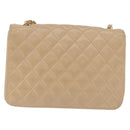 CHANEL Matelasse Chain Shoulder Bag Lamb Skin Beige Gold Tone CC Auth 194094A-2