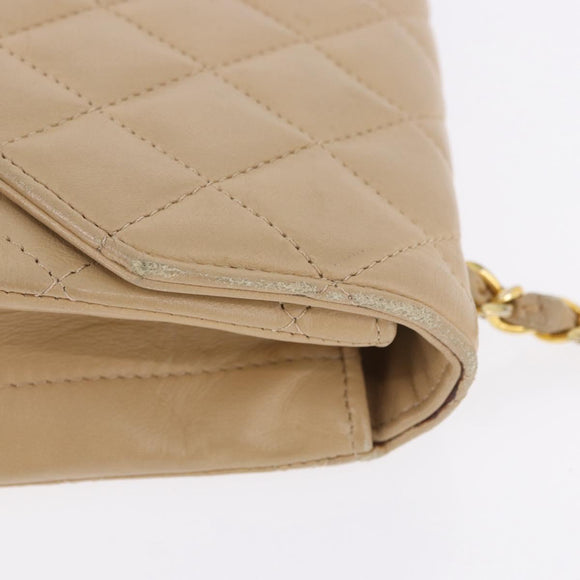 CHANEL Matelasse Chain Shoulder Bag Lamb Skin Beige Gold Tone CC Auth 194094A