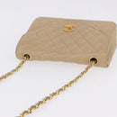 CHANEL Matelasse Chain Shoulder Bag Lamb Skin Beige Gold Tone CC Auth 194094A-7