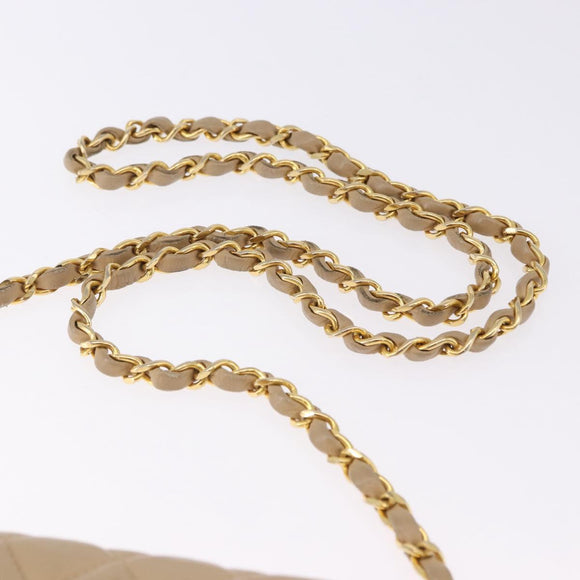 CHANEL Matelasse Chain Shoulder Bag Lamb Skin Beige Gold Tone CC Auth 194094A