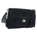 CHANEL Wild Stitch Matelasse Shoulder Bag Suede Black Gold Tone CC Auth 194096V-1