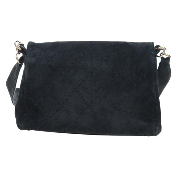 CHANEL Wild Stitch Matelasse Shoulder Bag Suede Black Gold Tone CC Auth 194096V