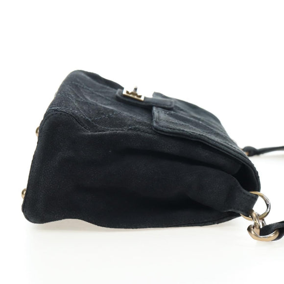 CHANEL Wild Stitch Matelasse Shoulder Bag Suede Black Gold Tone CC Auth 194096V