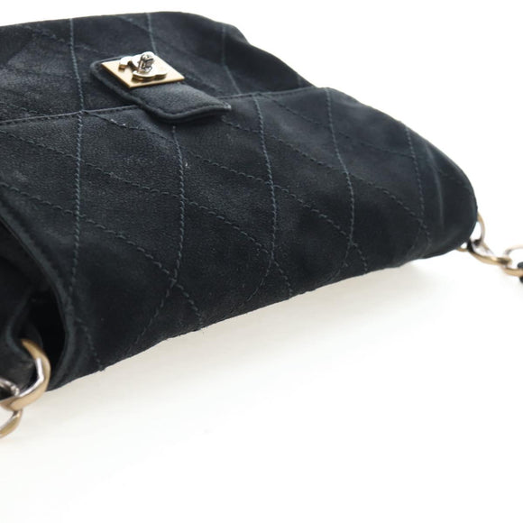 CHANEL Wild Stitch Matelasse Shoulder Bag Suede Black Gold Tone CC Auth 194096V